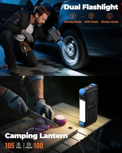 BLAVOR Solar Power Bank with Hand Crank and Built-in 4 Cables 20000mAh