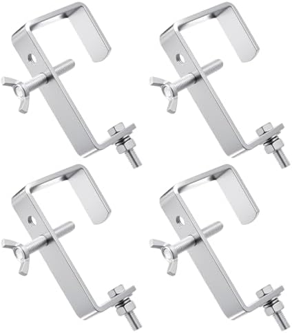 Zonon 4 Pack Stage Lighting Truss Clamp Hook for Square Tube Galvanized Iron Truss Clamps for LED Dj Lights Par Spotlight, Moving Head Beam Spot Square Tube Clamp, Heavy Duty 88 Lbs /40 kg (Silver)