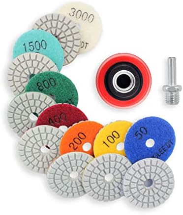 2 Inch Diamond Polishing Pads with 7Pcs Dry Wet Granite Stone Polish Pad Kit for Drill，50-3000 Grit Polishing Pad (7Pcs Dry/Wet Pads+1 Drill Adapter)