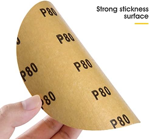 CowboyBOB 100 PCS 6 Inch Gold PSA Sanding Discs 80 Grit Self Adhesive Sticky-Back Sandpaper for DA Sander Finishing Abrasive Sand Paper Woodworking Wood Metal Sanding Disc Roll