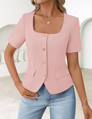 ZESICA Womens Summer Vest Top Short Sleeve Blouse Suit Blazer Work Outfits