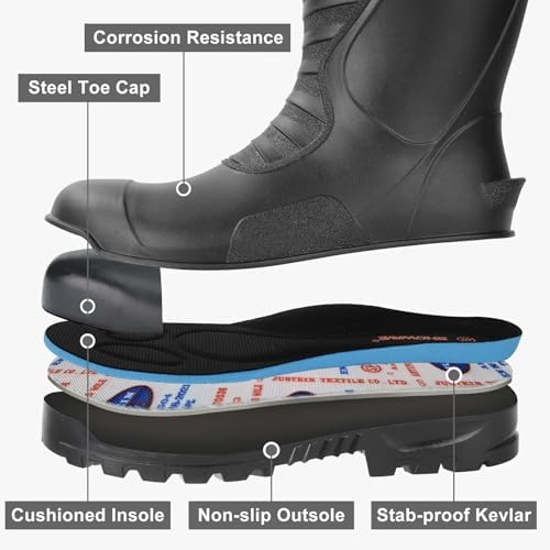 Showave Men's Rubber Boots Steel Toe Rain Boot Construction Waterproof Boot