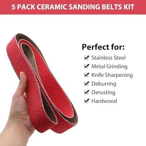 2x72 Inch Ceramic Sanding Belts 36 Grit, 5 Pack