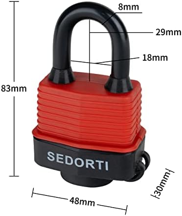 SEDORTI Colored Waterproof Padlocks, Red-Covered Laminated Steel Lock, Same Color with Same Key, Keyed Alike Outdoor Locks, Can Be Used as Lockout Tagout Lock, Pack of 12