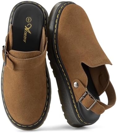 Athlefit Women's Slip On Suede Clogs with Back Strap