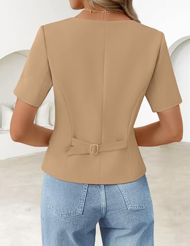 ZESICA Womens Summer Vest Top Short Sleeve Blouse Suit Blazer Work Outfits
