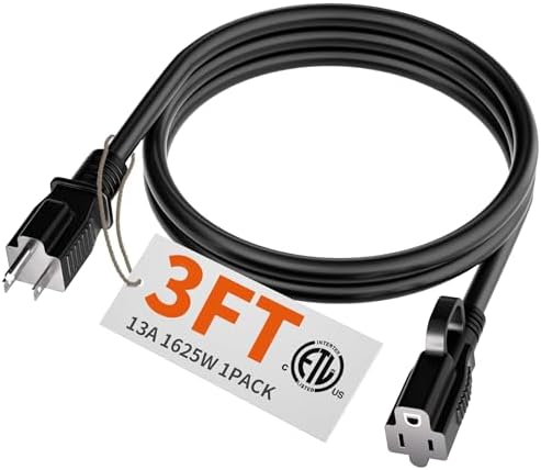 HUANCHAIN Indoor Black Extension Cord 3 FT Waterproof 16/3 Gauge