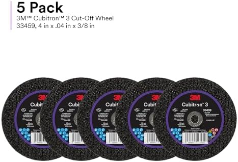 3M Cubitron 3 Cut-Off Wheel 33459, 4 in x 0.04 in x 3/8 in, Long Lasting Performance, High Cut Rate, for Automotive Cutting and Splicing, Collision Repair, 5 Wheels