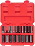TEKTON 3/8 Inch Drive Impact Socket Set, 19-Piece | SID91307 | (6 - 24 mm), Deep, 12-Point, Case