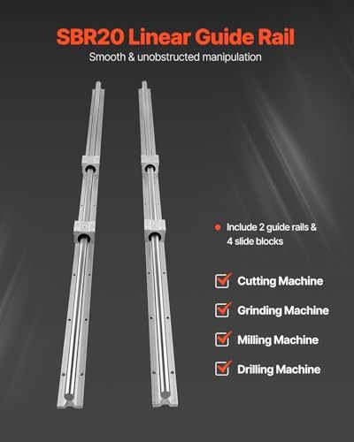 VEVOR Linear Rail, 2PCS SBR20-1500mm, Linear Slide Rail, 4 PCS SBR20UU Bearing Block CNC Kit Linear Rails and Bearings Kit CNC Rails Linear Rail Set, for Automated Machines and Equipment