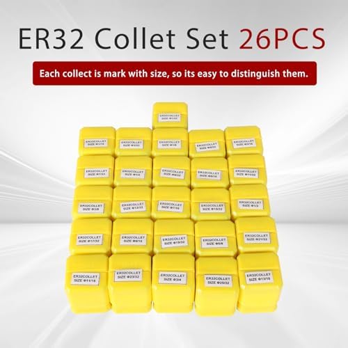 findmall ER32 Collet Set 26Pcs ER32 Collet Chuck Spring Collet Set CNC Engraving Milling Lathe Chuck Tool 1/32-13/16 Inch Fit for CNC Engraving Machine and Milling Lathe Tool