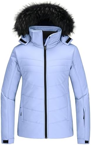 Skieer Women's Ski Jacket Waterproof Warm Puffer Thick Hooded Winter Coat