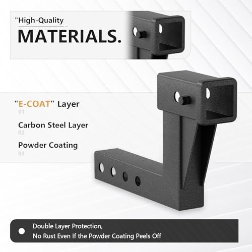 YZONA Tow Hitch 2 Inch, Trailer Hitch Extension Riser for 2-Inch Receiver, 6.6" Rise/Drop, Adjustable Lengths 5", 6", 8", 9", Solid Tube, 7500 lbs Capacity, Includes Bolt, Nut & Clip, Matte Black