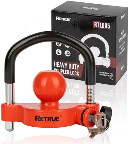RETRUE Universal Trailer Coupler Hitch Lock, Waterproof Cover & Cap, Red