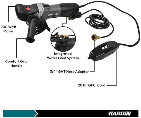 Hardin VS5-5" Variable Speed Wet Polisher – 800W 120V, 1000–4500 RPM, Water Feed System with Brass Valve, GFCI Cord, for Granite, Marble, Stone, and Concrete Surface Finishing