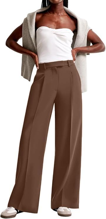 NIMIN Women Wide Leg Work Pants High Waisted Dress Trousers with Pockets