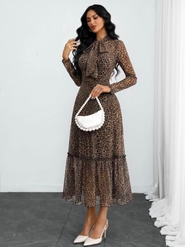 GothDark Polka dot Dress for Women Tie Neck Bow Ruffle Fall Vintage Dress