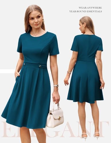 GRACE KARIN Women's 2026 Short Sleeve Church Work Midi Dresses with Pockets
