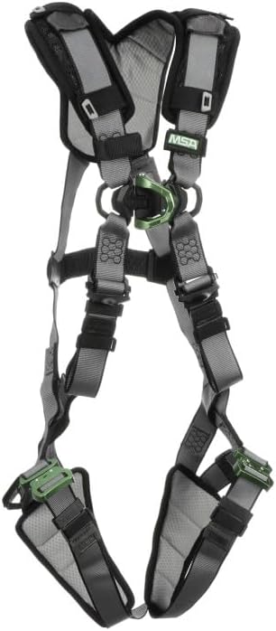 MSA V-FIT Standard Safety Harness - Polyester & Nano-Technology Treated Web Full Body Harness Back, Shoulder Padding, Gray