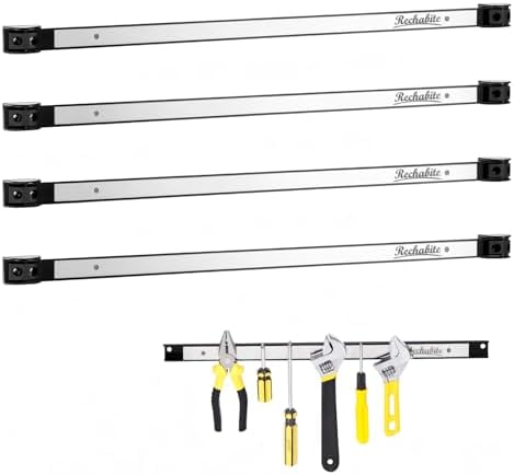 4 Pieces 24" Magnetic Tool Holder Strip, Stainless Steel Surface Tool Magnet Bar, Metal Tool Organizer Rack for Garage Organization, Easy To Install in Workshop, Mounting Screws Included