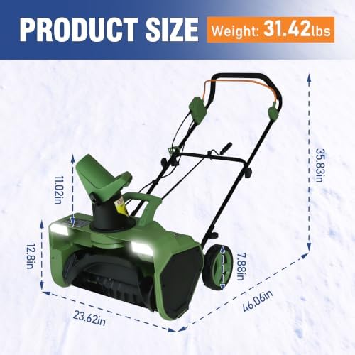 BlueWish 23 Inch Electric Snow Blower, Corded Snow Thrower with LED Lights