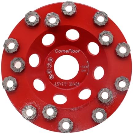 Diamond Grinding Cup Wheel for Hard Concrete Floor, Epoxy Coating Removal, 15 Aggressive Honeycomb Segments, 4.5 Inch 7/8" Arbor, 30/40 Grit
