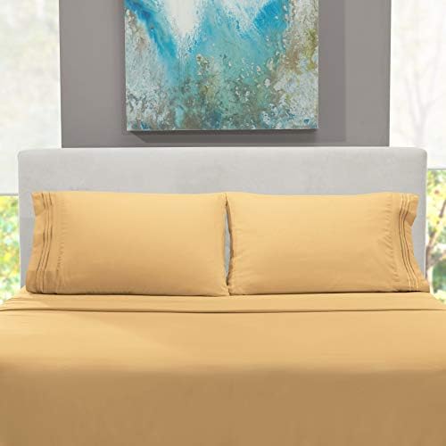 Hearth & Harbor Cal King Size Sheets - 4 Piece Bed Sheet Set, Hotel Luxury Double Brushed Bed Sheets - Extra Soft Bedding Sheets & Pillowcases, California King, Camel Gold