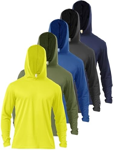 Men’s 5 Pack Sun Protection Long Sleeve Hoodie Rash Guard SPF Lightweight Quick Dry UV Shirts Outdoor Fishing Active Wear