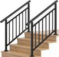 Hand Rails for Outdoor Steps，Stair Handrail & Indoor Stair Railing Kit，Railings for Outdoor Steps for Fence & Outdoor Steps (2, Black-with Balusters, 4 Step)