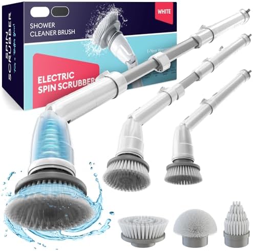 Electric Spin Scrubber, 360 Cordless Powerful Scrub Brush for Cleaning Bathroom, Tile, Floor, Tub & Shower with Adjustable Extension Handle and 3 Replaceable Rotating Brush Heads (Packaging May Vary)