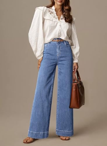 Dokotoo Women's Casual High Waisted Jeans Stretch Wide Leg Loose Denim Pant