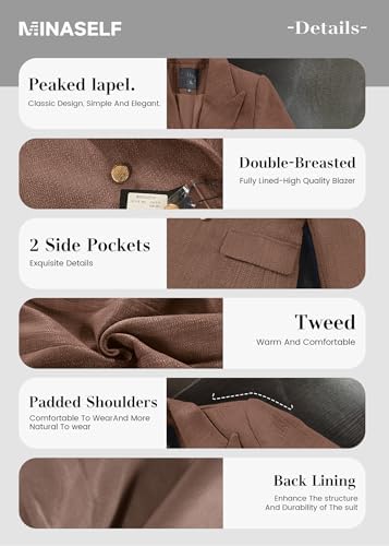 Mina Self 2026 Women's Fall Tweed Blazer Plaid Jacket Business Casual Coat