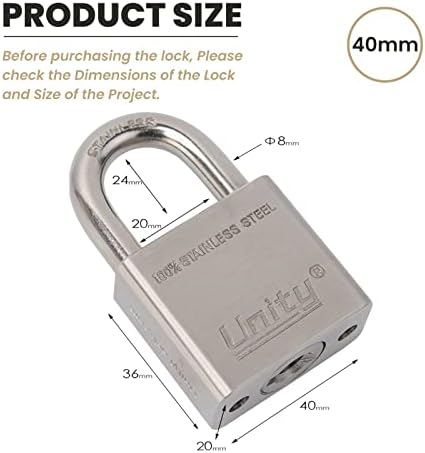 Unity Marine Padlock Keyed Alike 100% Stainless Steel Weatherproof for Sea, Boat, Port, Gate, Anti-Pick (5, 40mm)