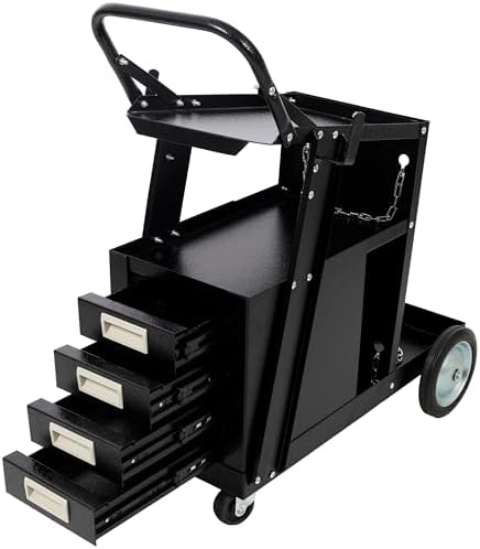 Heavy Duty Welding Cart, 2-Tier 4 Drawer Rolling Welder Trolley with 360° Swivel Wheels, Portable Storage Cart for MIG/TIG/ARC Welder & Plasma Cutter, 220LBS Load Capacity