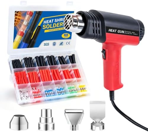 Heat Gun Kit with 460PCS Heat Shrink Solder Seal Wire Connectors, Waterproof Heat Shrink Wire Connectors, 26-10 AWG Heat Shrink Sleeve for Automotive, Marine, Wiring Repair