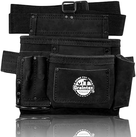 Graintex 5 Pocket Suede Leather Tool Belt/Bag, Multipurpose Leather Tool Belt for Women and Men, Ideal for Construction, Electrician, Handymen, Carpenter, Gardening Pouch & DIY Projects
