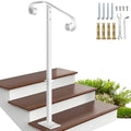 Handrail Railing, Single Post Handrail Fits 1 or 2 Steps, Sturdy Outdoor Stair Railing for Concrete&Wooden Steps with Base, Wrought Iron Stair Handrails, Grab Rail for Steps Porch, White | 38.8" Handrail Railing for Concrete&Wooden Steps with Base, Gra...