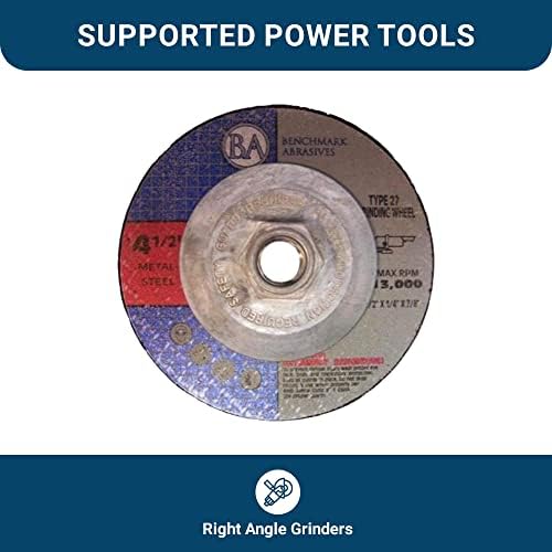 Benchmark Abrasives Grinder Cut Off Wheels 4 1/2 Inch Aluminum Oxide Depressed Center Type 27, 5/8"-11 Threaded Flange, 1/4" Thick Angle Grinder Cutting Disc Grinding Cutting Wheel - 10 Pack