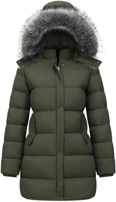 GGleaf Women's Winter Puffer Coat with Removable Fur Hood Warm Snow Jacket