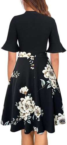 Women Summer Floral Ruffle Sleeve Wear to Work Church Wedding Guest Party Dresses
