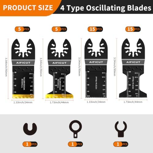 AIFICUT 40 Pcs Oscillating Saw Blades Universal Wood Plastics Metal Titanium Multitool Blades Kits Fit Dewalt Rockwell Milwaukee Makita Bosch