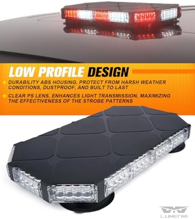 LUMENIX 56 LED Red White Rooftop Beacon Strobe Light Bar for Trucks