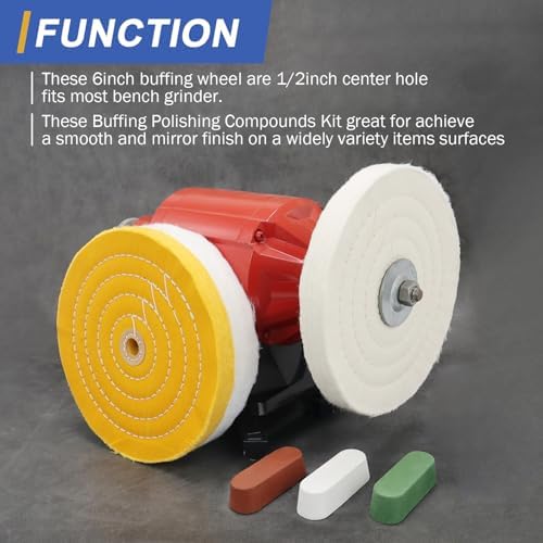 SCOTTCHEN 8inch Buffing Polishing Wheels 5/8" Arbor Hole,Soft/Fine/Medium for Bench Grinder-3PCS,with Buffing Polishing Cutting Compounds 7.4 Oz.Kit