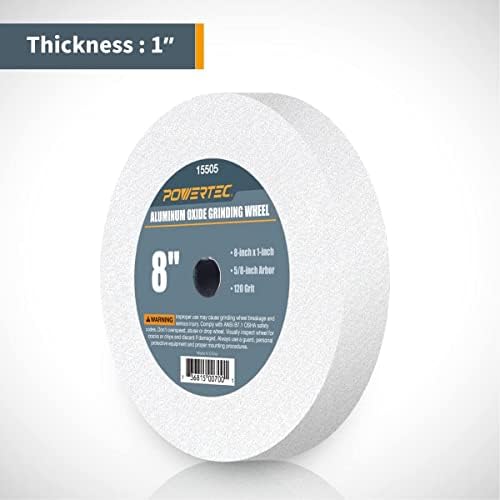 POWERTEC Bench Grinder Wheel 8 Inch 60 & 120 Grit, White Aluminum Oxide Grinding Wheel for Bench and Pedestal Grinder, 1" Thick 5/8" Arbor, Sharpening & Shaping Drill Bits, Blade, Chisel, 2PK (15549)