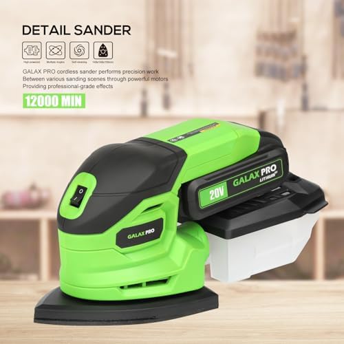 GALAX PRO 20V Cordless Detail Sander 2.0Ah Battery, 20 Pcs Sandpapers