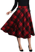 IDEALSANXUN Womens Plaid Wool Skirts Elastic Waist A-Line Pleated Tartan Long Skirts