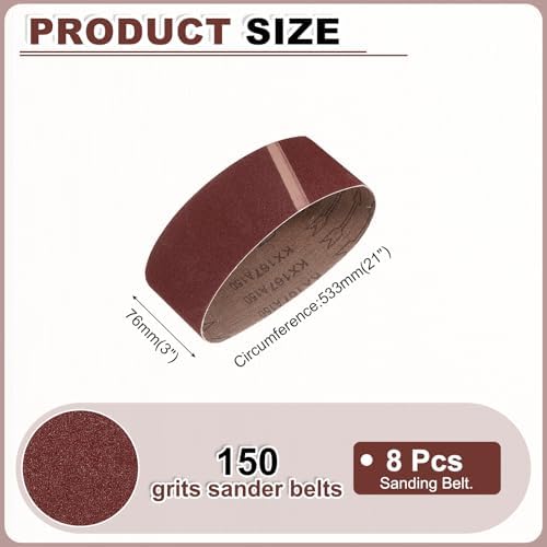 HARFINGTON 3 x 21 Inch Sanding Belts, 8 Pcs 150 Grits Aluminum Oxide