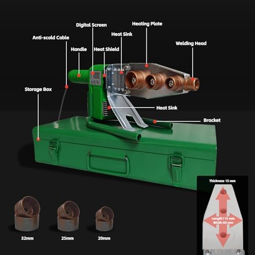 Plastic Water Pipe Welder for PP, PP-R, PE, PP-C - Poly Pipe Fusion Machine - PVC Pipe Heater - 110V Pipe Welding Equipment