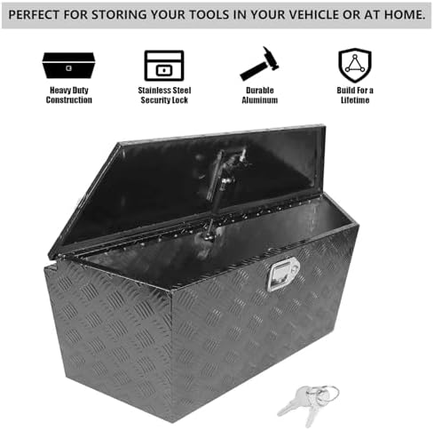 BLACKHORSE-RACING 39inch Aluminum Trailer Tongue Box with Lock & Keys, Stripes Plated Storage Organizer Toolbox for Trailers, ATVs, RVs, and Truck Beds-Black