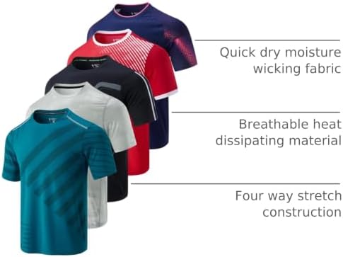 Liberty Imports 5 Pack Men's Active Quick Dry Crew Neck T Shirts
